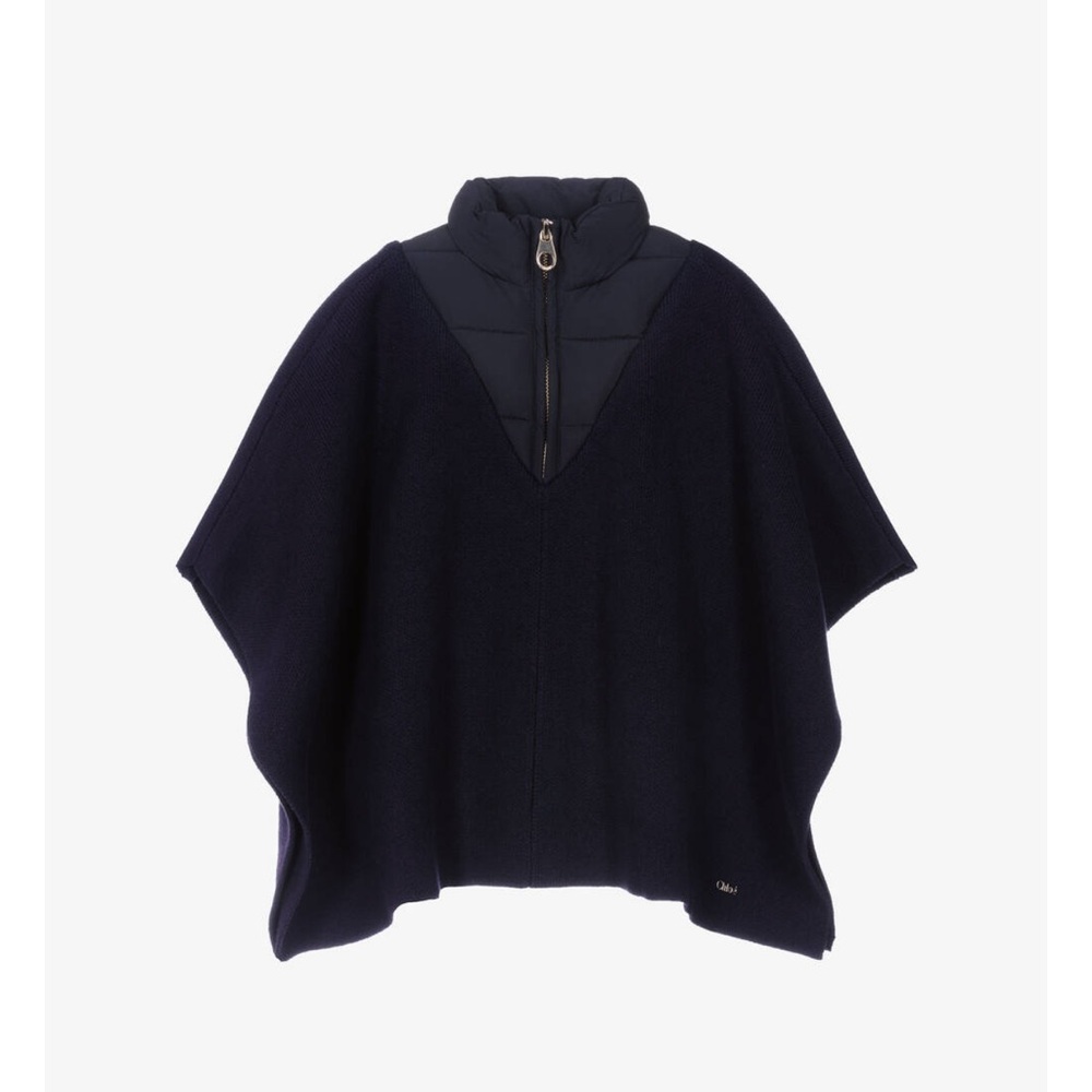 Chloe Navy Blue Kids Knit Sweater Cape 10Y Girls Puffy Padded Down Collar
